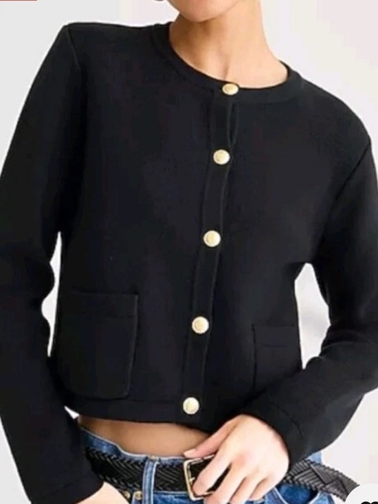 J. Crew Sweaters - J. Crew Emilie Sweater Lady Jacket in Black Cotton Knit Size M